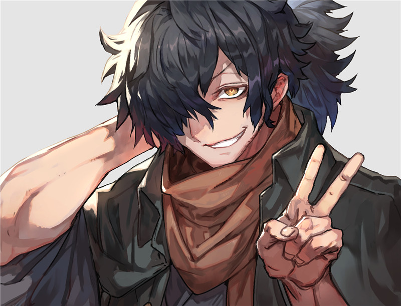 日系插画V字手势胜利手势描绘参考绘画图片素材