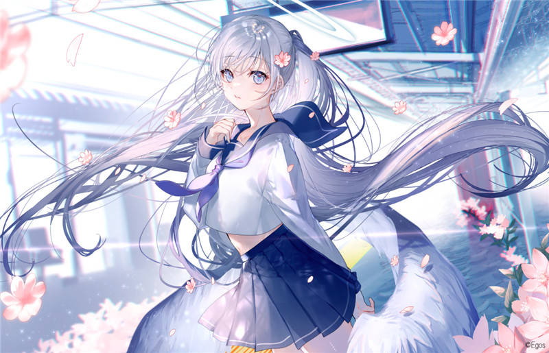 日系插画银发少女灰发女生动漫图集高清壁纸原画插画绘画图片素材