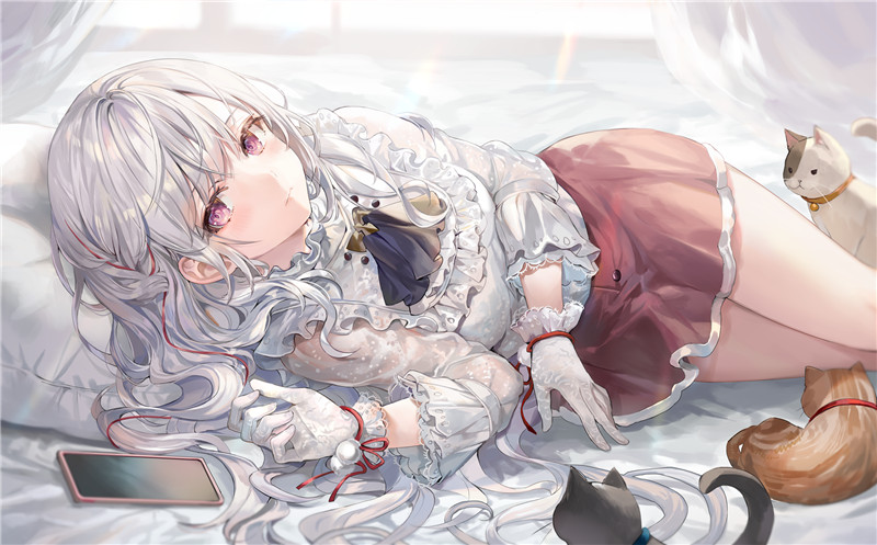 日系插画银发少女灰发女生动漫图集高清壁纸原画插画绘画图片素材