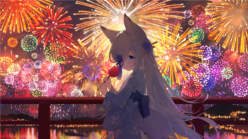 碧蓝航线霞重樱浴衣花火插画二次元4K高清手机平板电脑桌面壁纸