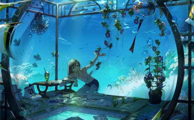 动漫二次元水中少女背景光影深海海底高清壁纸图包合集