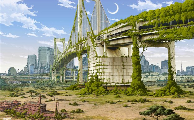 [1.53G]动漫日系插画废墟场景素材图包_持续更新中