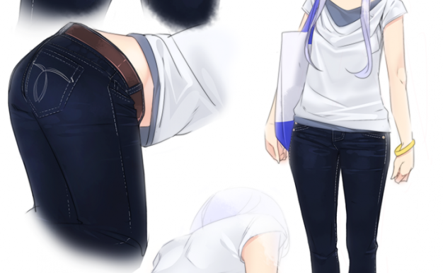 动漫插画牛仔裤少女主题图片素材原画插画壁纸 绘画美术临摹资料_持续更新