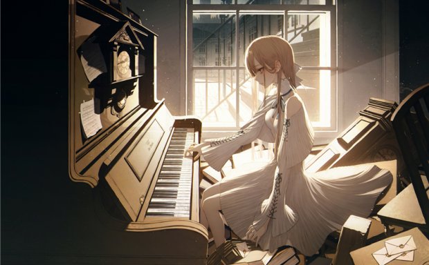 动漫弹钢琴角色少女场景背景图集原画插画CG壁纸图片素材美术资料
