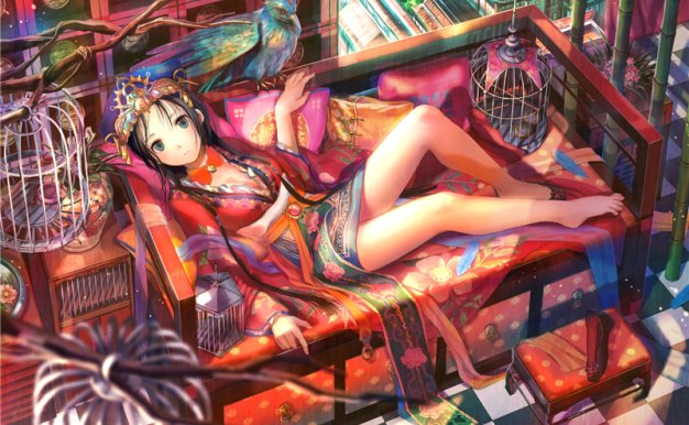 动漫日系插画鸟笼少女主题图集原画插画壁纸图片素材美术绘画资料