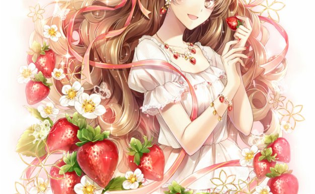 动漫二次元插画可爱草莓少女图案元素原画插画壁纸 美术图片素材