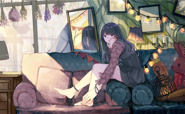 动漫插画沙发上的少女壁纸图包原画插画素材P站同人图合集动漫图