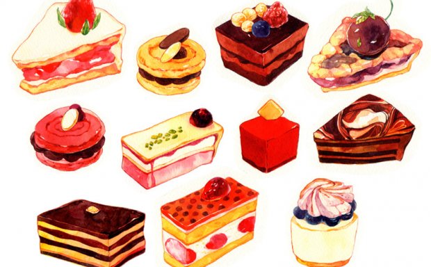 日系插画各类蛋糕甜点绘画参考样例