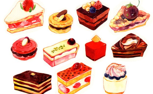 日系插画各类蛋糕甜点绘画参考样例