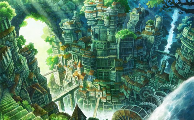 日系风格幻想都市城市建筑背景场景主题图集