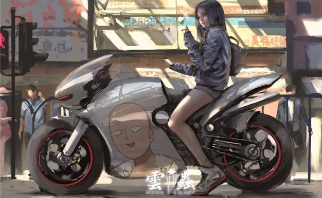 二次元摩托车自行车骑行少女壁纸图包原画插画素材P站同人图合集