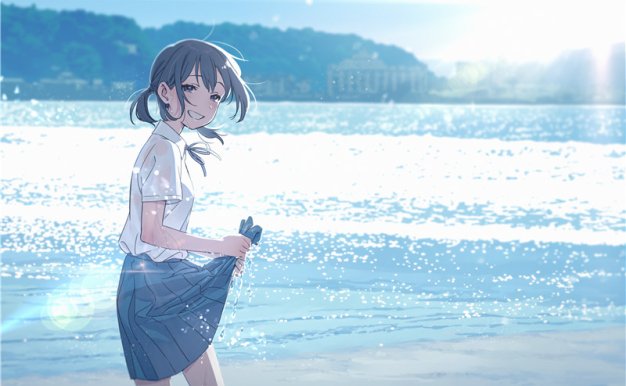 二次元海边少女壁纸图包原画插画素材P站同人图合集