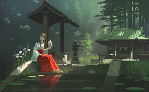 动漫二次元巫女服少女壁纸图包原画插画素材P站同人图合集