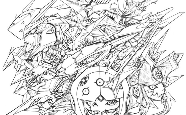 日本插画师森木靖泰人形机甲飞行器机械设定集线稿