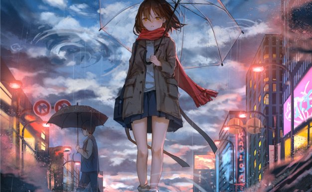 动漫插画打伞少女透明雨伞元素图集