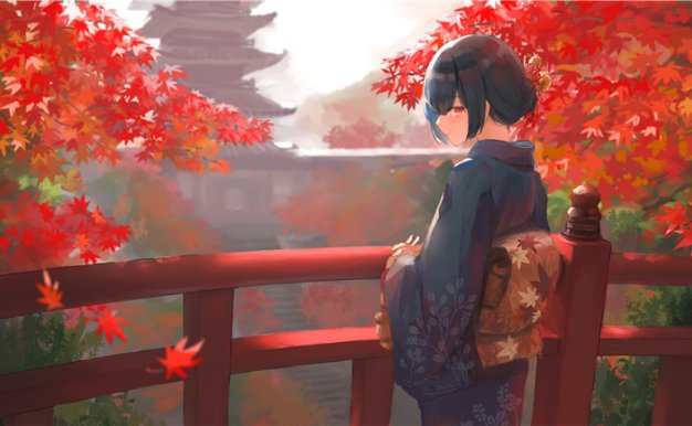 动漫日系插画秋天场景落叶背景图集壁纸