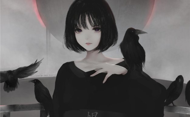 动漫日系插画灰暗乌鸦元素图集原画壁纸