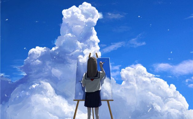 日系唯美积雨云的描绘插画素材临摹参考资料