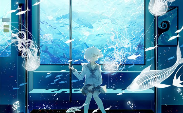 二次元日系插画水族馆场景图集插画壁纸绘画图片素材
