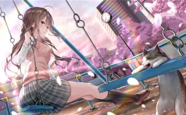 二次元插画荡秋千的少女主题图集插画日系画集