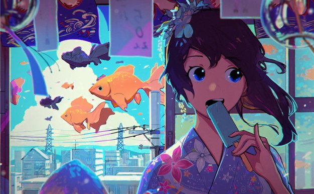 日式动漫二次元风铃元素唯美背景原画插画超清壁纸美术图片素材