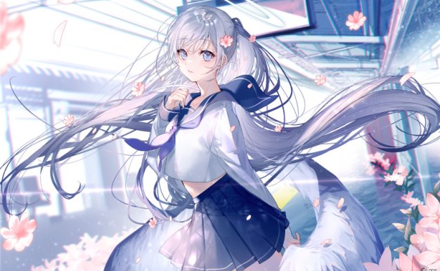 日系插画银发少女灰发女生动漫图集高清壁纸原画插画绘画图片素材